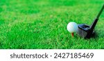 Small photo of Close-up golf ball on tee with golf drivers at golf course, it could be used in a golf magazine or website. It could also be used in a brochure or advertisement course.