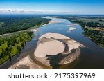 Small photo of Low water level in Vistula river, effect of drought seen from the bird's eye perspective