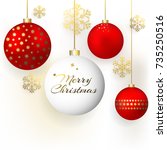 red and white christmas balls.... | Shutterstock .eps vector #735250516