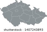 Gray Map of Regions of Czechia on White Background