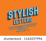 vector stylish font. 3d retro... | Shutterstock .eps vector #1163257996