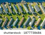 Small photo of Aerial view of trailer park houses laid out like a fishbone typical American lower class housing