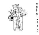 Tulips In A Glass Vase. Hand...