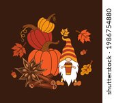 pumpkins   star anise  cinnamon ... | Shutterstock .eps vector #1986754880