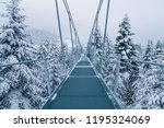 Pedestrian suspension bridge in Sattel Lucerne region Switzerland. Winter landscape.