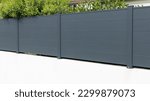 Small photo of wall grey aluminum barrier and gray fence steel of private individual house modern new protect view home garden