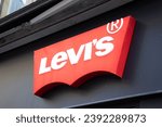 Small photo of Bordeaux , France - 11 16 2023 : Levis storefront clothing store brand text and shop logo sign Levi's entrance wall chain boutique levi strauss facade