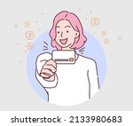 pretty woman holding a credit... | Shutterstock .eps vector #2133980683