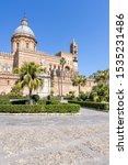 Small photo of Palermo, Sicily - March 23, 2019: The front view of the Palermo Cathedral or Cattedrale di Palermo in a nice sunny afternoon in Palermo, southern Italy.