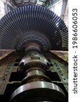 Small photo of Rotor turbine of power electric 30 megawatts generator in geothermal power plant, maintenance jobs in electric power plant