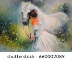 Oil Painting. Girl With A Horse