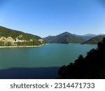 Reservoir between mountains. Zhinvali Dam, Georgia
