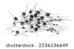 Small photo of Various semiconductor silicon rectifier diodes isolated on a white background. Group of different types and sizes two-terminal electronic components as Zener or Schottky diode. Electrical engineering.