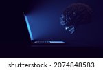 Laptop Techno Demon Mind Control Manipulation Information Warfare Malicious Actor Espionage Cybersecurity Social Media Psychology 3d illustration render