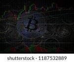 Bitcoin trading cryptocurrency and forex graph ladder on black dark money coin background / chart virtual financial growth concept 