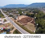 Small photo of vacant land management land reclamation for land plot for building house aerial view, land pins location for housing subdivision residential development owned sale rent buy or investment home expand