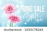 pink gerbera daisies on a blue... | Shutterstock .eps vector #1033178263