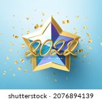 realistic shiny 3d golden... | Shutterstock .eps vector #2076894139