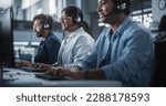 Small photo of Positive Technical Support Managers Talking on Calls, Providing Help Desk Solutions to Customers Experiencing Troubleshooting Issues with a Product. Indian Specialists Successfully Solving Problems