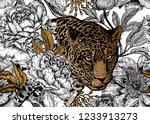 leopard and peonies. seamless... | Shutterstock .eps vector #1233913273