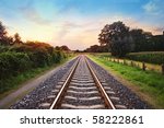 Railway Tracks In A Rural Scene ...