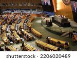 Small photo of Chinese State Councilor and Minister for Foreign Affairs Wang Yi speaks at the 77th UN General Assembly in New York City on Sept 24, 2022.