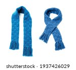 Blue warm scarf on a white...