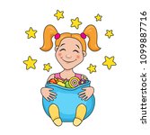 a funny smiling girl with a bag ... | Shutterstock .eps vector #1099887716