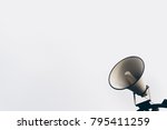 Public outdoor loudspeakers pole on white background. Copy space.