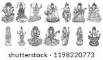 set of gods for indian festival ... | Shutterstock .eps vector #1198220773