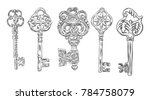 set of hand drawn antique keys. ... | Shutterstock . vector #784758079