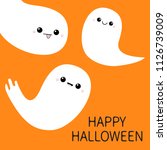 happy halloween. three flying... | Shutterstock .eps vector #1126739009