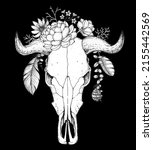 buffalo skull and flowers... | Shutterstock .eps vector #2155442569