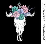 buffalo skull and flowers hand... | Shutterstock .eps vector #2157950179