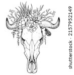 buffalo skull and flowers hand... | Shutterstock .eps vector #2157952149