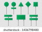 set of green road signs on... | Shutterstock . vector #1436798480