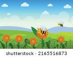 bees fly over the flower garden ... | Shutterstock .eps vector #2165516873