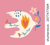 dove of peace bird boho naive... | Shutterstock .eps vector #2077477009