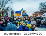 Small photo of Russian Military stepped into Ukraine's soil with forces. People in United States gathered in Washington DC (White House),USA on 2.24.22 to demand to support Ukraine and demand Putin to stop the war.