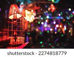 Blurred defocused bar background with night club lights and interior element. Nightlife, ruin pubs concept.