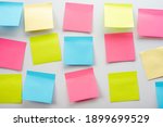 Blank Sticker notes on the white background. Mockup sticky Note Paper. Business people meeting and use post it notes to share idea on sticky note.Discussing business, teamwork, brainstorming concept