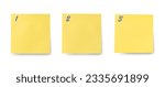 Small photo of instruction mockup. 1, 2, and 3 order numbers on blank yellow sticky notes with copy space, priority, process, or instruction. plan point by point