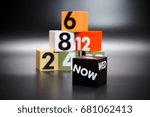 Small photo of On a black background,the block shows the number that represents the time elapsed. And the word "now" implies taking action now.