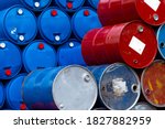 Old chemical barrels. blue and...