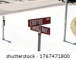 Small photo of SAN FRANCISCO, CALIFORNIA, UNITED STATES - MAY 2, 2019: View of roadsign at junction of Ebbtide Avenue and Bridgeway, Sausolito