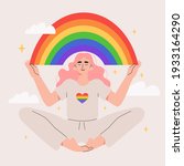 person hold lgbt rainbow. pride ... | Shutterstock .eps vector #1933164290