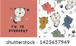 set of cute cat print and... | Shutterstock .eps vector #1423657949