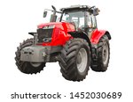 Big red agricultural tractor ...
