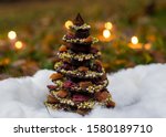 Small photo of Photo taken on December 05, 2019 in Saint Prest Eure et Loir France. This is a chocolate Christmas tree.
