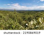 Small photo of Unobstructed view of the Carcassonne valley from the countryside of the small village of Arzens vineyard country